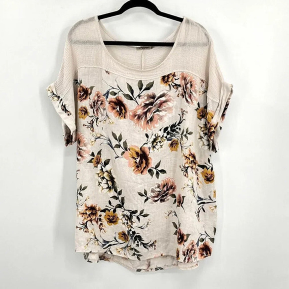 Lungo L'arno Made in Italy Linen Floral Print Pullover Top 1X Romantic Lagenlook